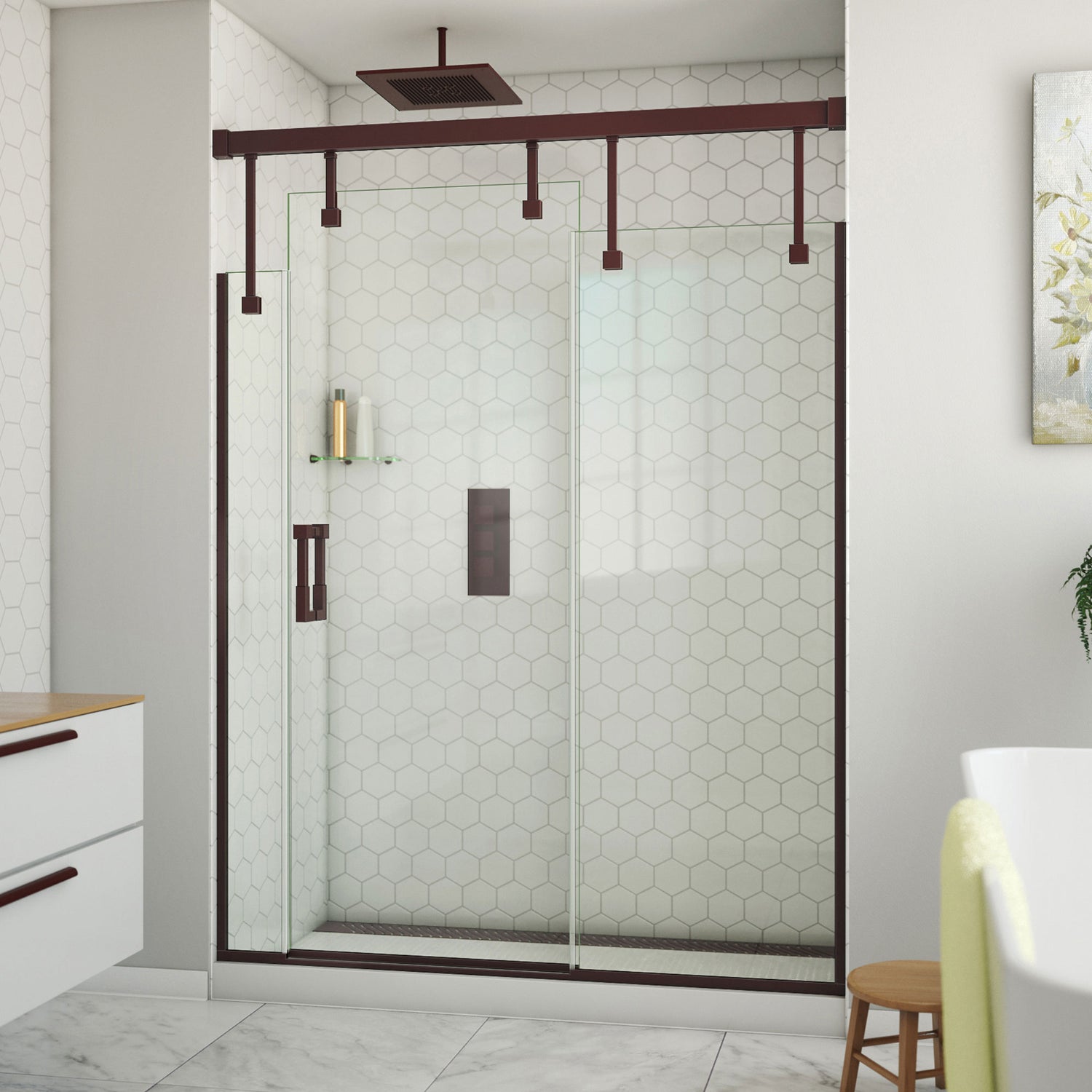 DreamLine Avenue 56-60 in. W x 79 in. H Semi-Frameless Sliding Shower Door in Oil Rubbed Bronze
