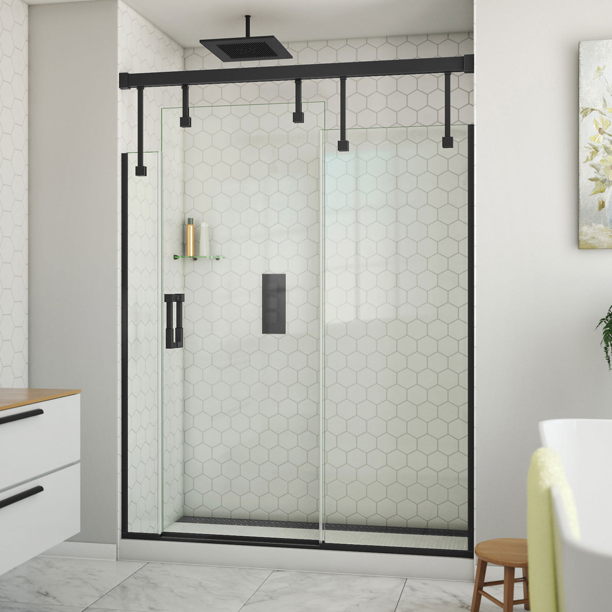 DreamLine Avenue 56-60 in. W x 79 in. H Semi-Frameless Sliding Shower Door in Satin Black