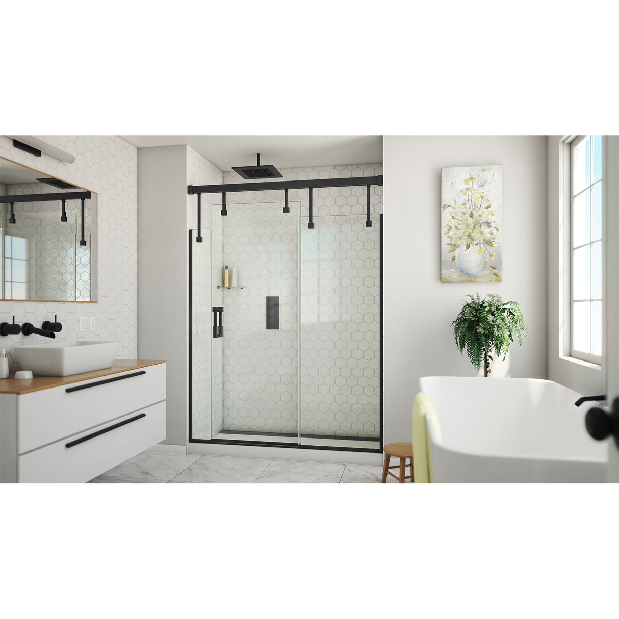 DreamLine Avenue 56-60 in. W x 79 in. H Semi-Frameless Sliding Shower Door in Satin Black