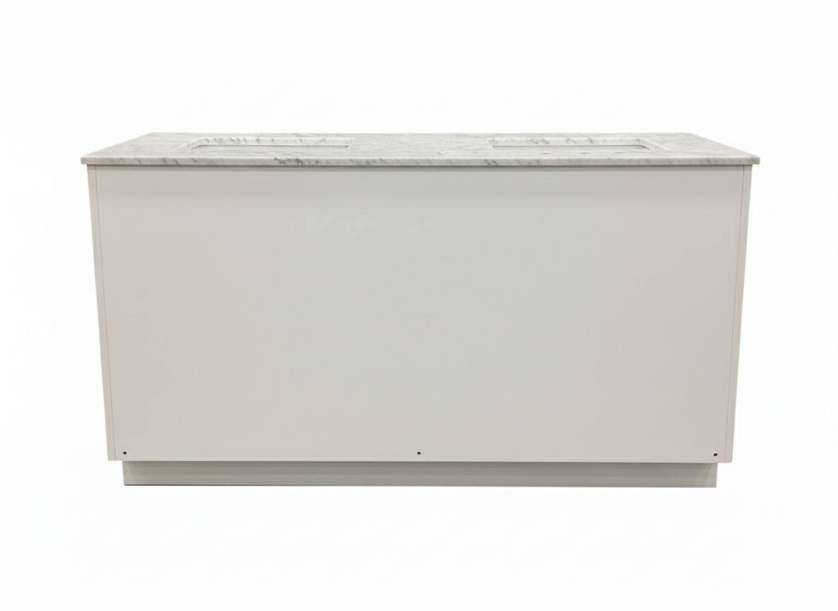 Cab-Tech 60" Double Vanity Suite – White with Custom Marble Top – Floor Model