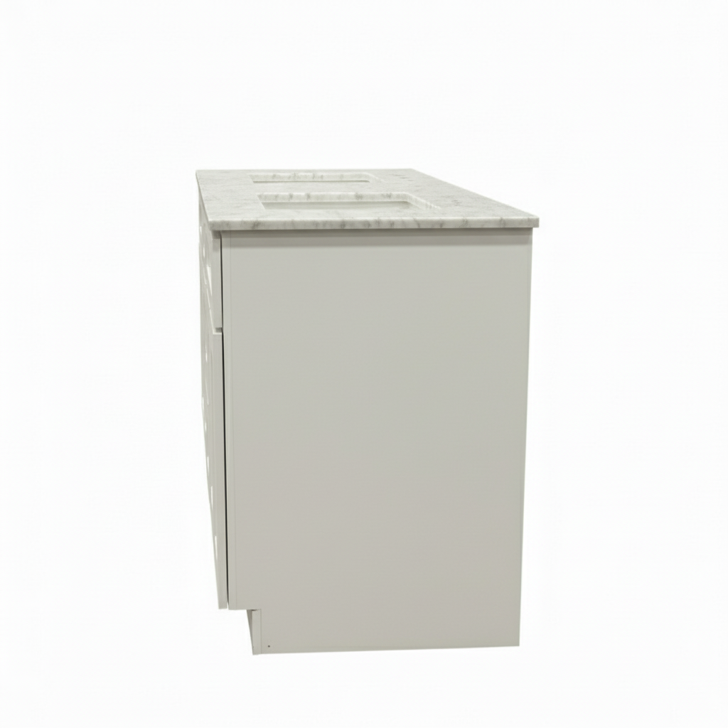 Cab-Tech 60" Double Vanity Suite – White with Custom Marble Top – Floor Model
