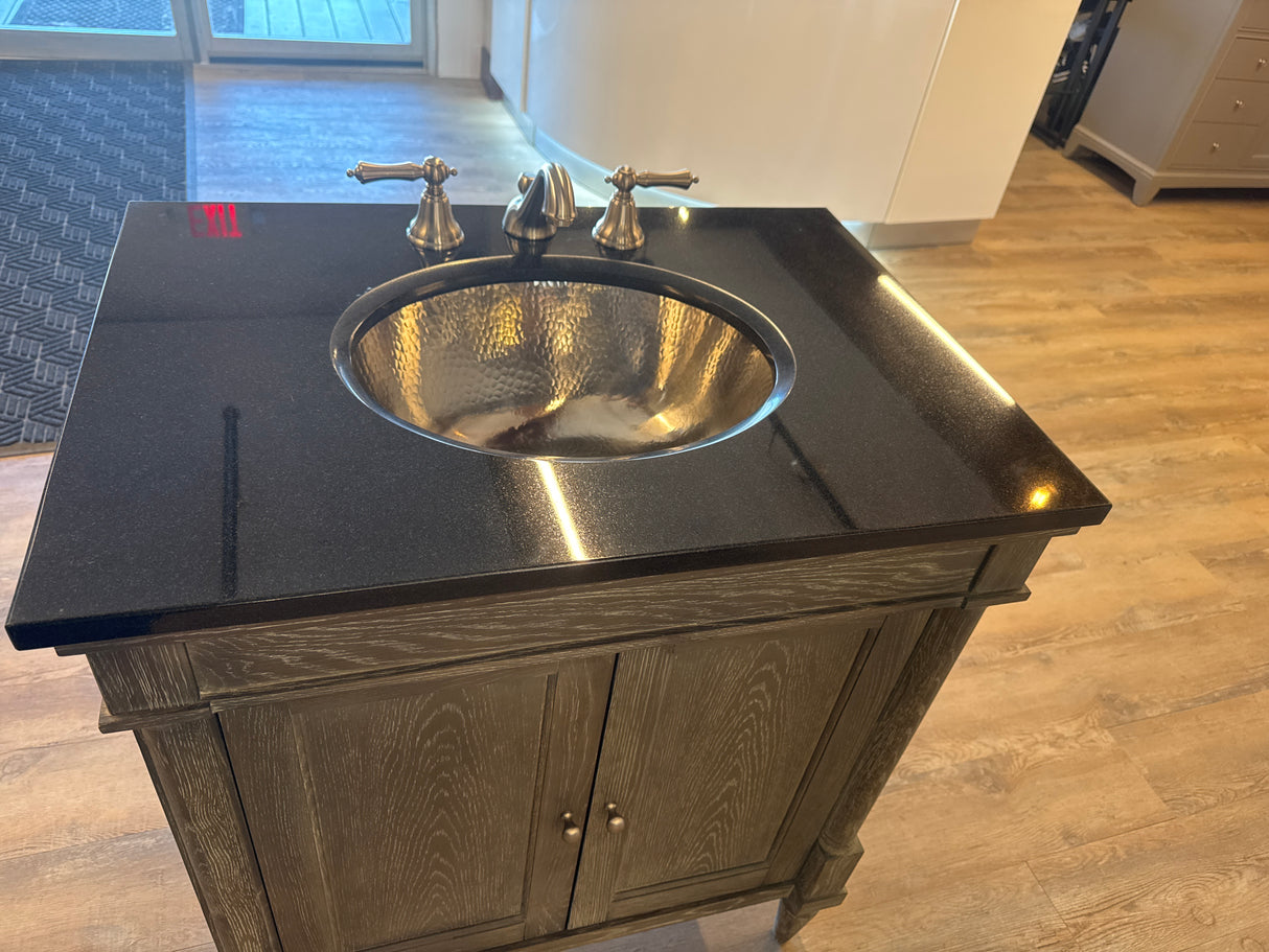 30" Rustic Chic Vanity Set with Granite Top, Nickel Sink, and Widespread Brush Nickel Faucet