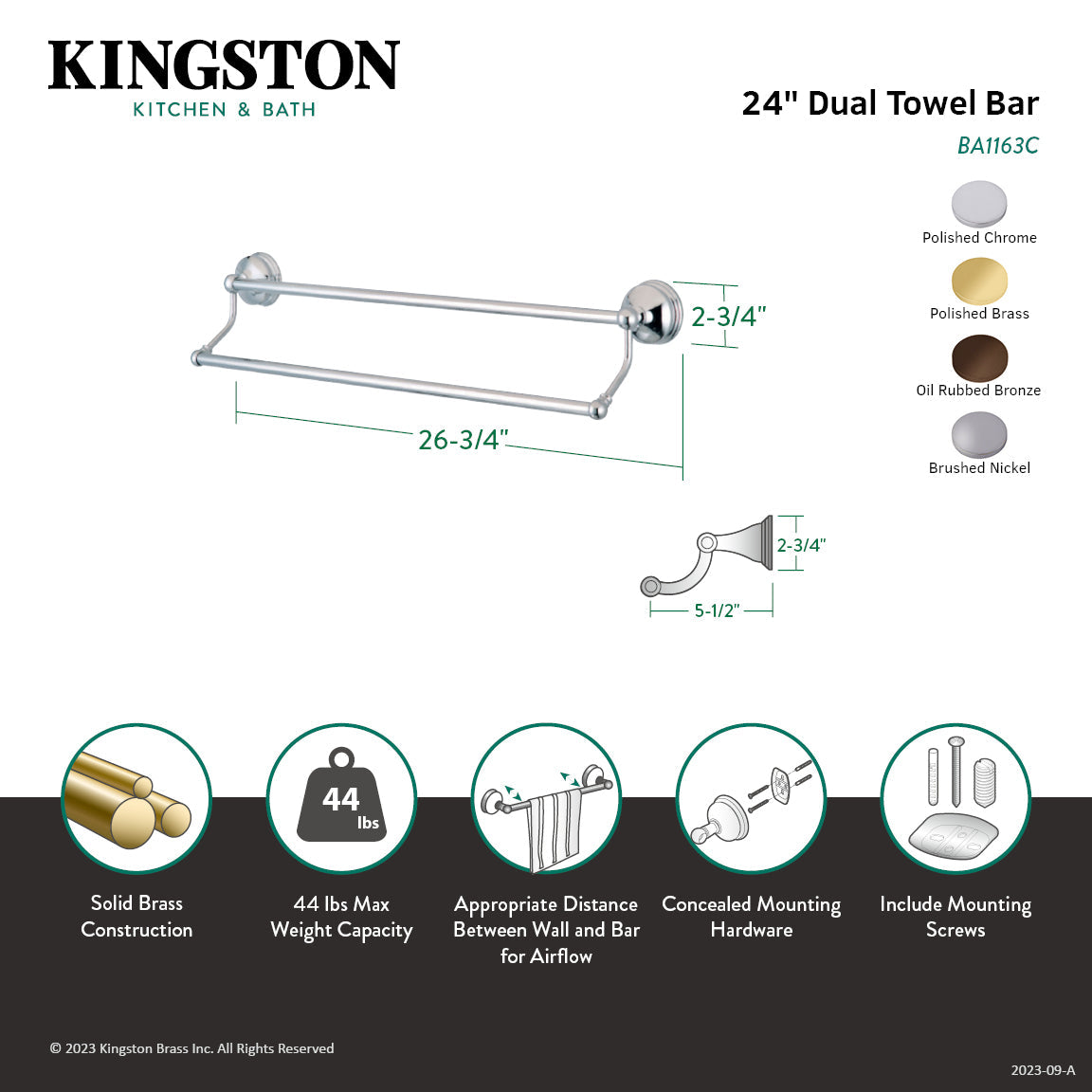Vintage BA1163SN 24-Inch Dual Towel Bar, Brushed Nickel