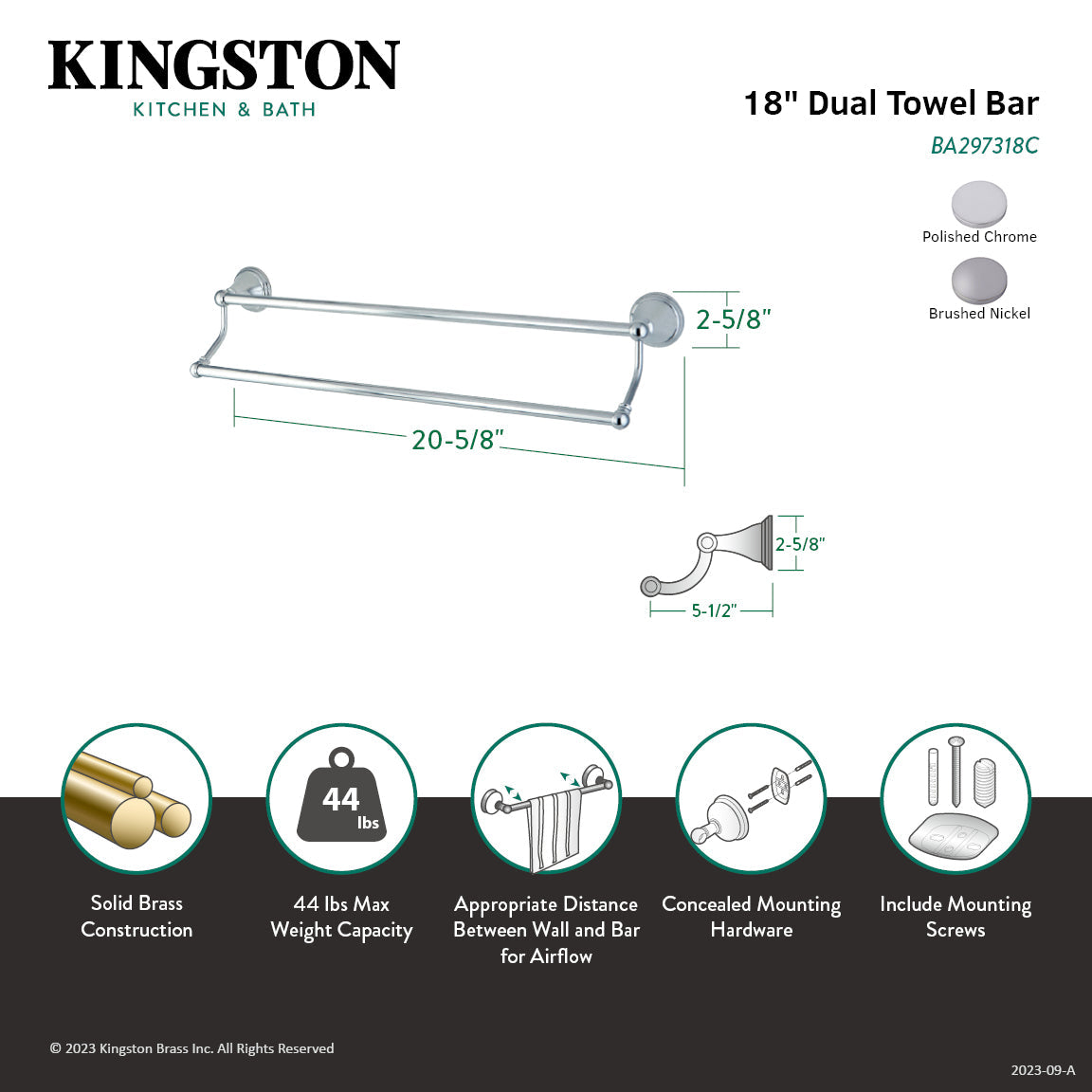 Governor BA297318SN 18-Inch Dual Towel Bar, Brushed Nickel
