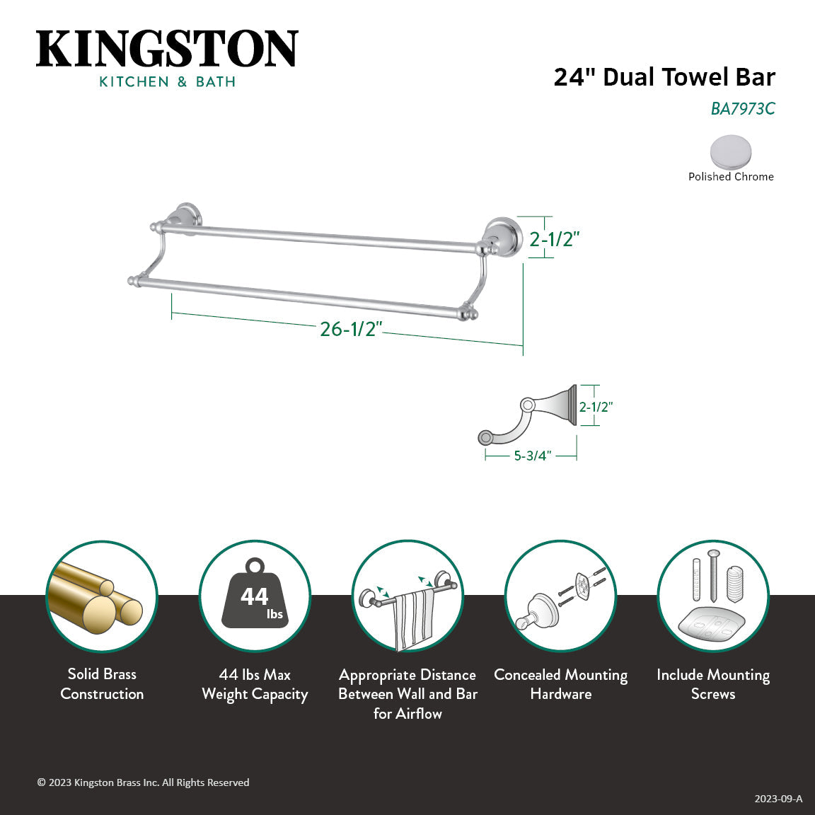 English Vintage BA7973C 24-Inch Dual Towel Bar, Polished Chrome