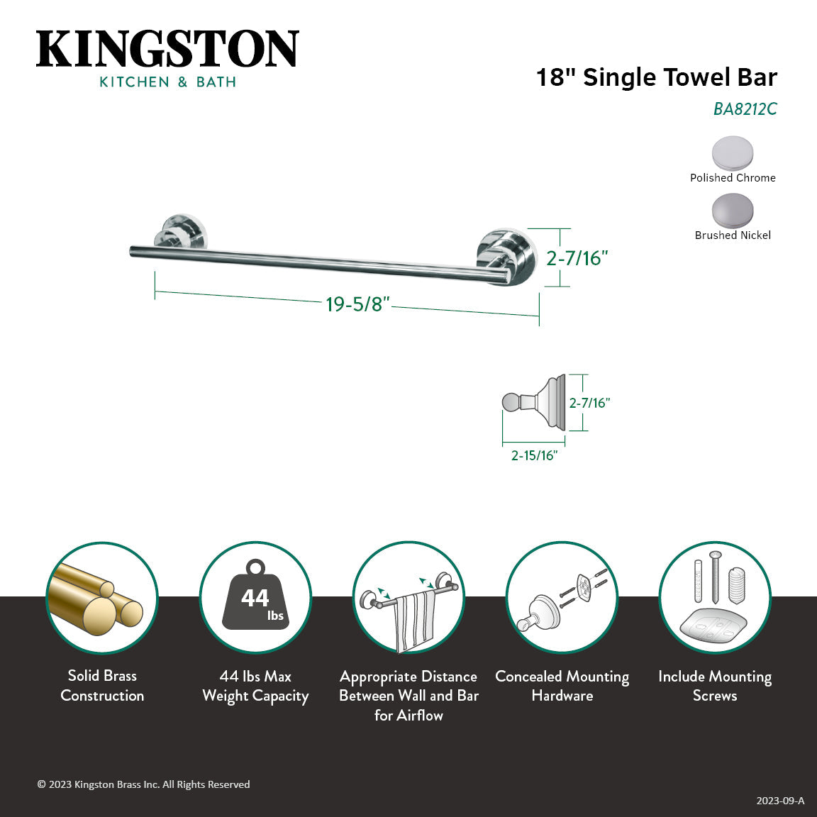 Concord BA8212C 18-Inch Towel Bar, Polished Chrome
