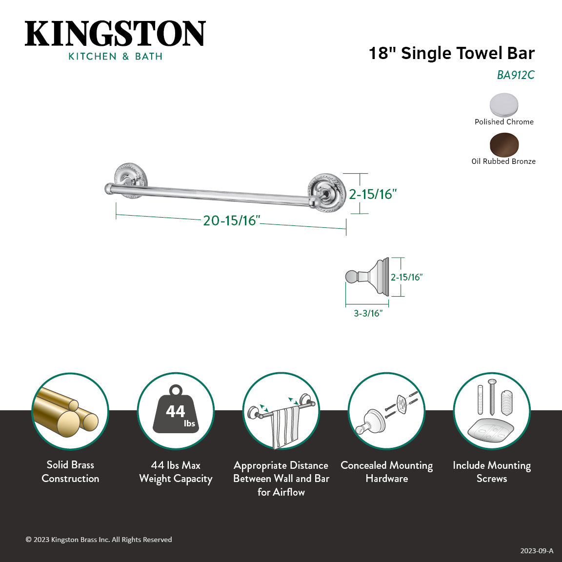 Laurel BA912C 18-Inch Towel Bar, Polished Chrome