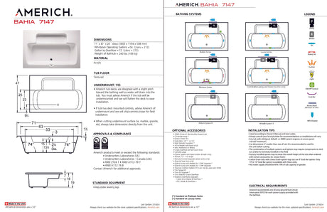 Americh BH7147TA2-BI Bahia 7147 - Tub Only / Airbath 2 - Biscuit