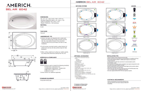 Americh BE6042TA2-BI Bel Air 6042 - Tub Only / Airbath 2 - Biscuit