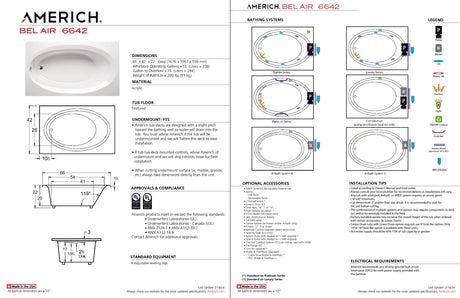Americh BE6642TA2-BI Bel Air 6642 - Tub Only / Airbath 2 - Biscuit