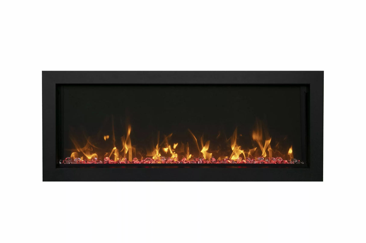 Amantii BI-30-XTRASLIM Panorama Xtraslim Full View Smart Electric  - 30" Indoor /Outdoor WiFi Enabled  Fireplace, featuring a MultiFunction Remote, Multi Speed Flame Motor, Glass Media & a Black Trim