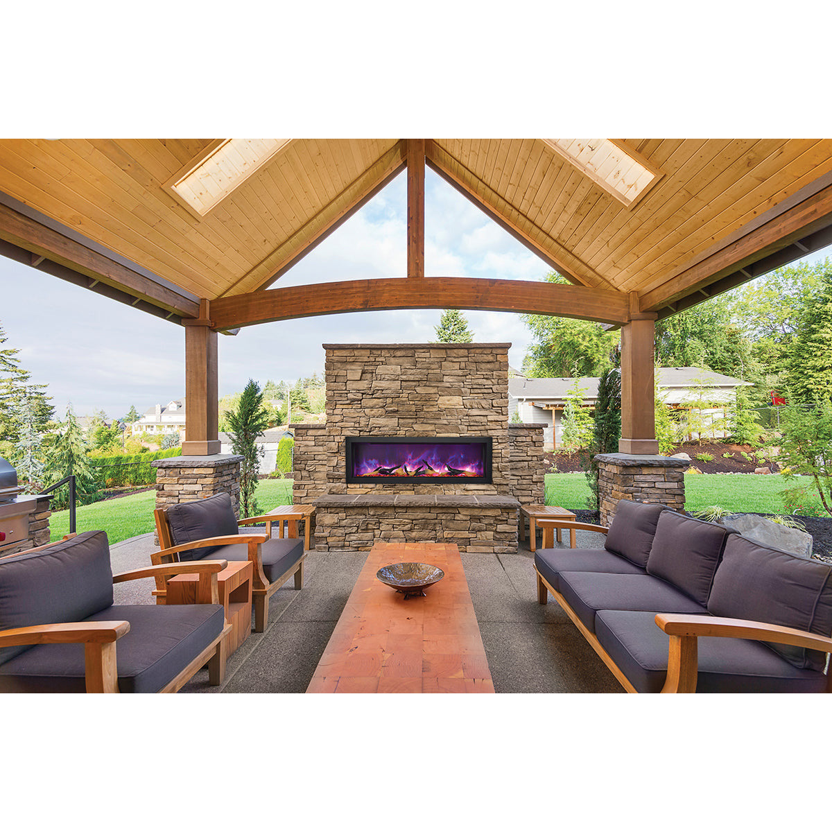 Amantii BI-50-DEEP-OD Panorama Deep Full View Smart Electric  - 50" Indoor /Outdoor WiFi Enabled Fireplace, featuring a MultiFunction Remote, Multi Speed Flame Motor, Glass Media & a Black Trim
