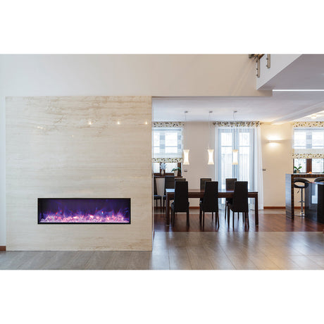 Amantii BI-50-SLIM-OD Panorama Slim Full View Smart Electric  - 50" Indoor /Outdoor WiFi Enabled Fireplace, featuring a MultiFunction Remote, Multi Speed Flame Motor, Glass Media & a Black Trim