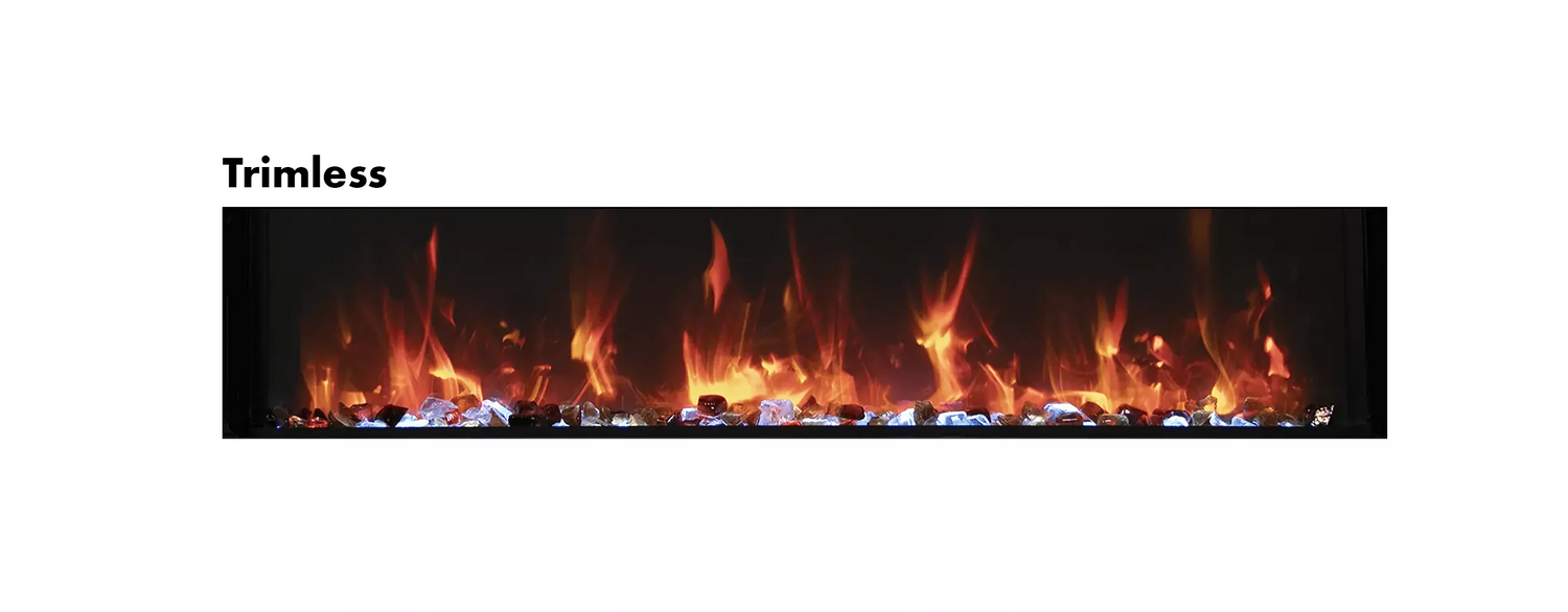 Amantii BI-60-SLIM-OD Panorama Slim Full View Smart Electric  - 60" Indoor /Outdoor WiFi Enabled Fireplace, featuring a MultiFunction Remote, Multi Speed Flame Motor, Glass Media & a Black Trim