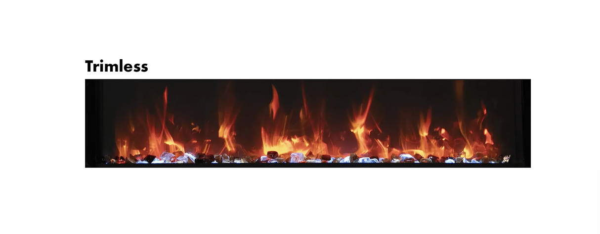 Amantii BI-72-SLIM-OD Panorama Slim Full View Smart Electric  - 72" Indoor /Outdoor WiFi Enabled Fireplace, featuring a MultiFunction Remote, Multi Speed Flame Motor, Glass Media & a Black Trim