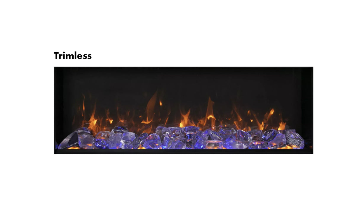 Amantii BI-50-XTRASLIM Panorama Xtraslim Full View Smart Electric  - 50" Indoor /Outdoor WiFi Enabled  Fireplace, featuring a MultiFunction Remote, Multi Speed Flame Motor, Glass Media & a Black Trim
