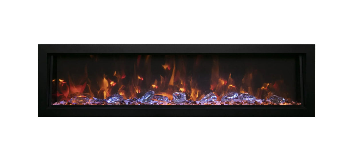 Amantii BI-60-DEEP-OD Panorama Deep Full View Smart Electric  - 60" Indoor /Outdoor WiFi Enabled Fireplace, featuring a MultiFunction Remote, Multi Speed Flame Motor, Glass Media & a Black Trim