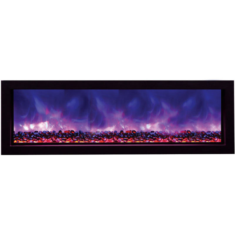Amantii BI-50-SLIM-OD Panorama Slim Full View Smart Electric  - 50" Indoor /Outdoor WiFi Enabled Fireplace, featuring a MultiFunction Remote, Multi Speed Flame Motor, Glass Media & a Black Trim
