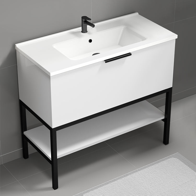 White Bathroom Vanity, Modern, Floor Standing, 40"
