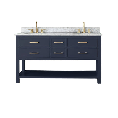 Avanity Brooks 61 in. Double Vanity in Navy Blue with Carrara White Marble Top