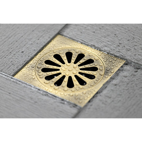 Watercourse BSF4161AB 4-Inch Square Grid Shower Drain with Hair Catcher, Antique Brass