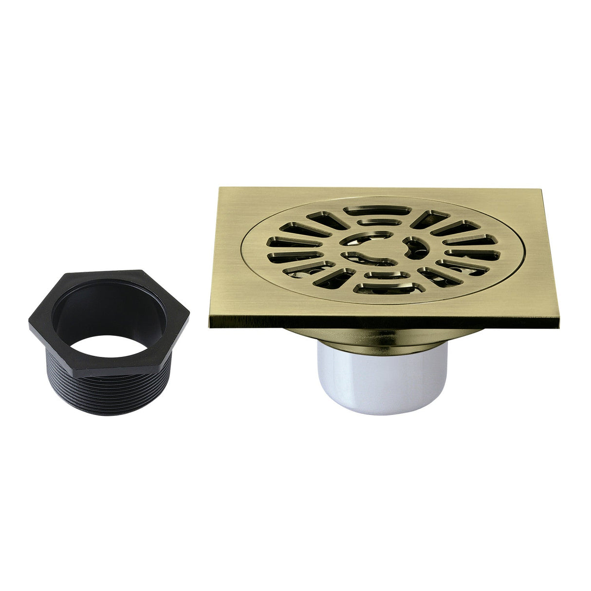Watercourse BSF4267AB 4-Inch Square Brass Shower Drain, Antique Brass