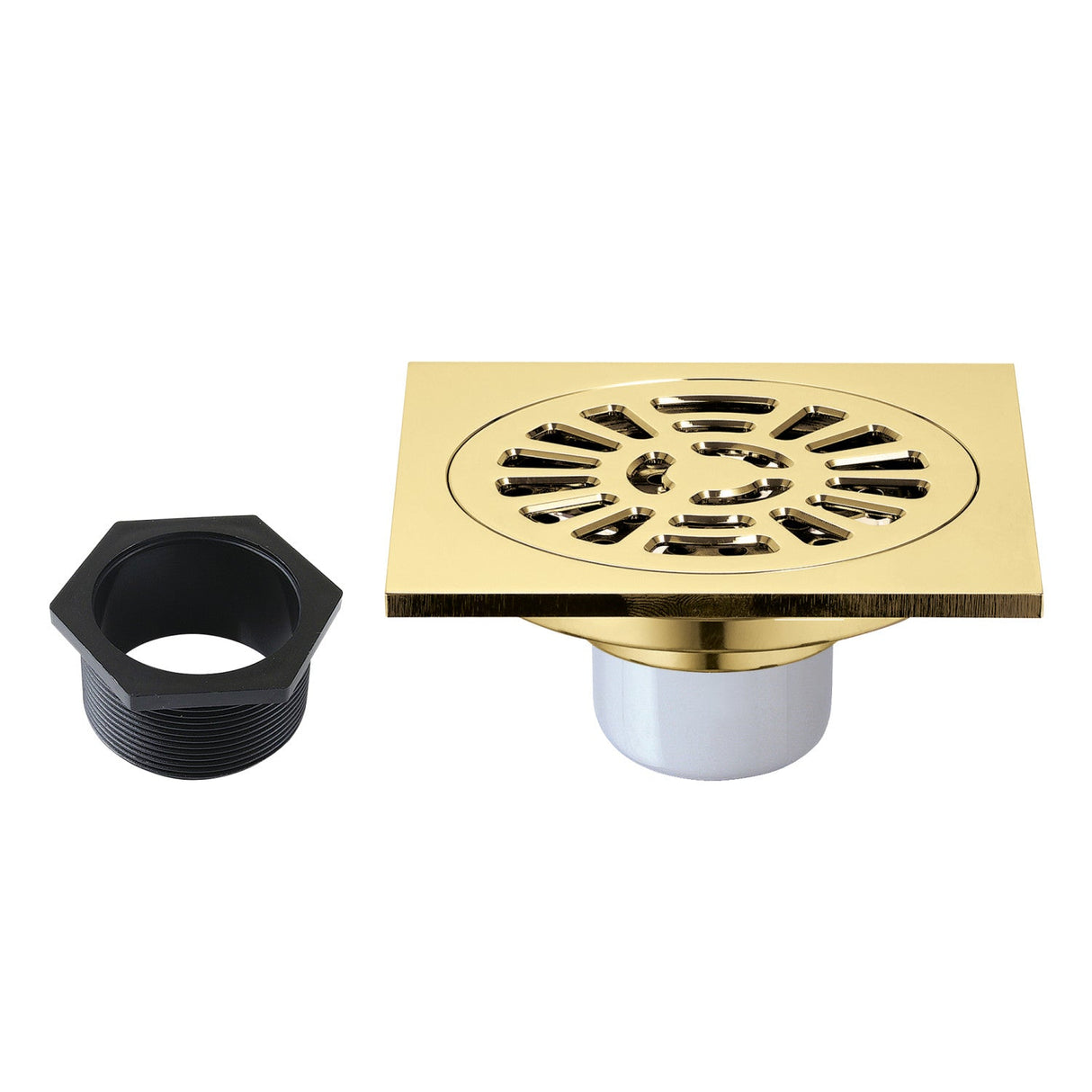 Watercourse BSF4267PB 4-Inch Square Brass Shower Drain, Polished Brass