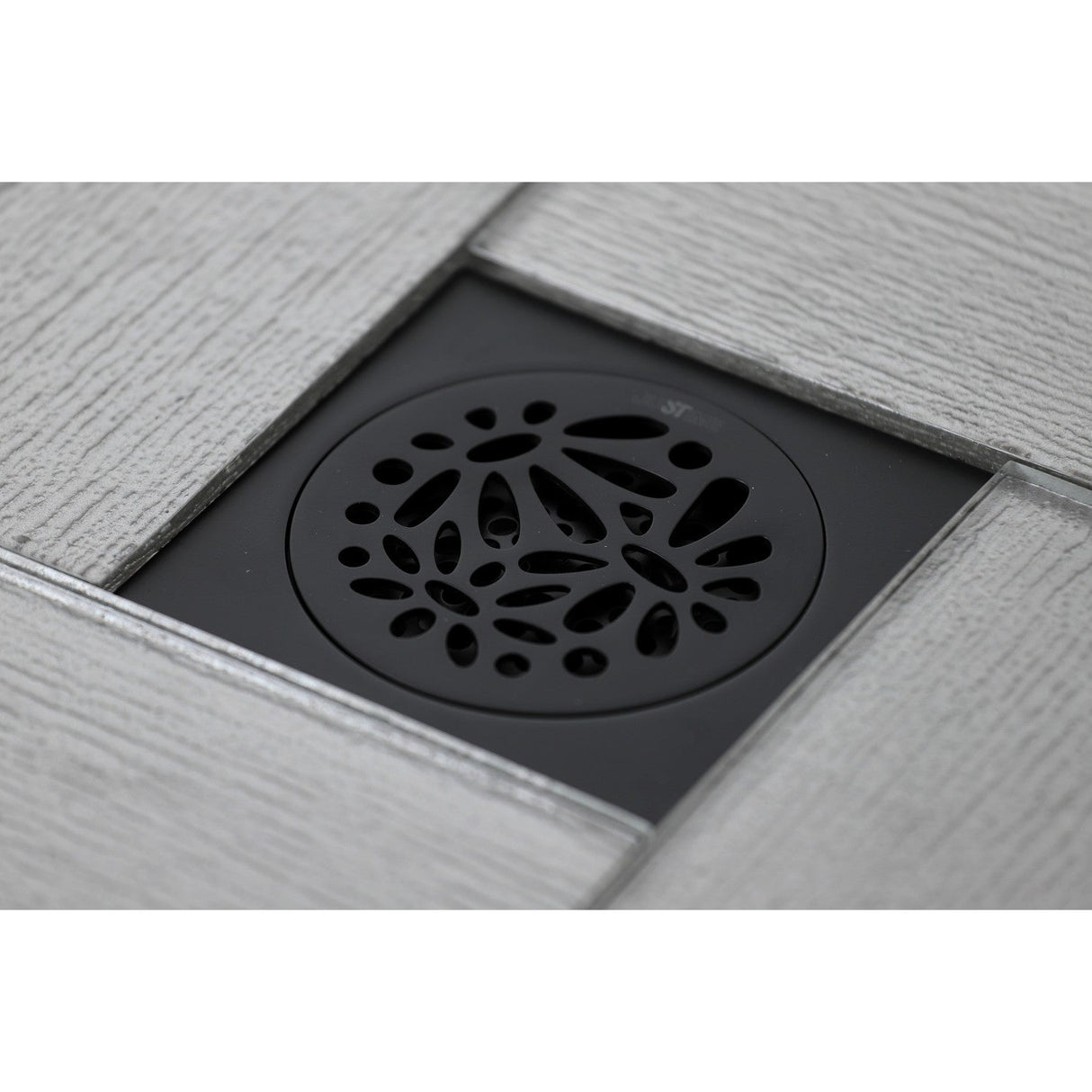 Watercourse BSF6360MB 4-Inch Square Grid Shower Drain with Hair Catcher, Matte Black