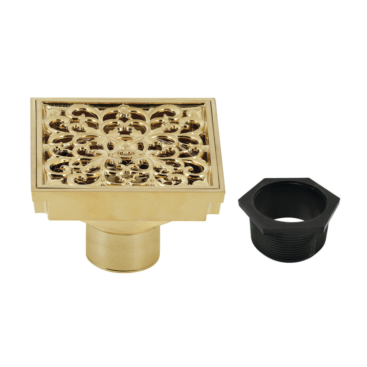 Watercourse BSF9771BB 4-Inch Square Grid Shower Drain with Hair Catcher, Brushed Brass