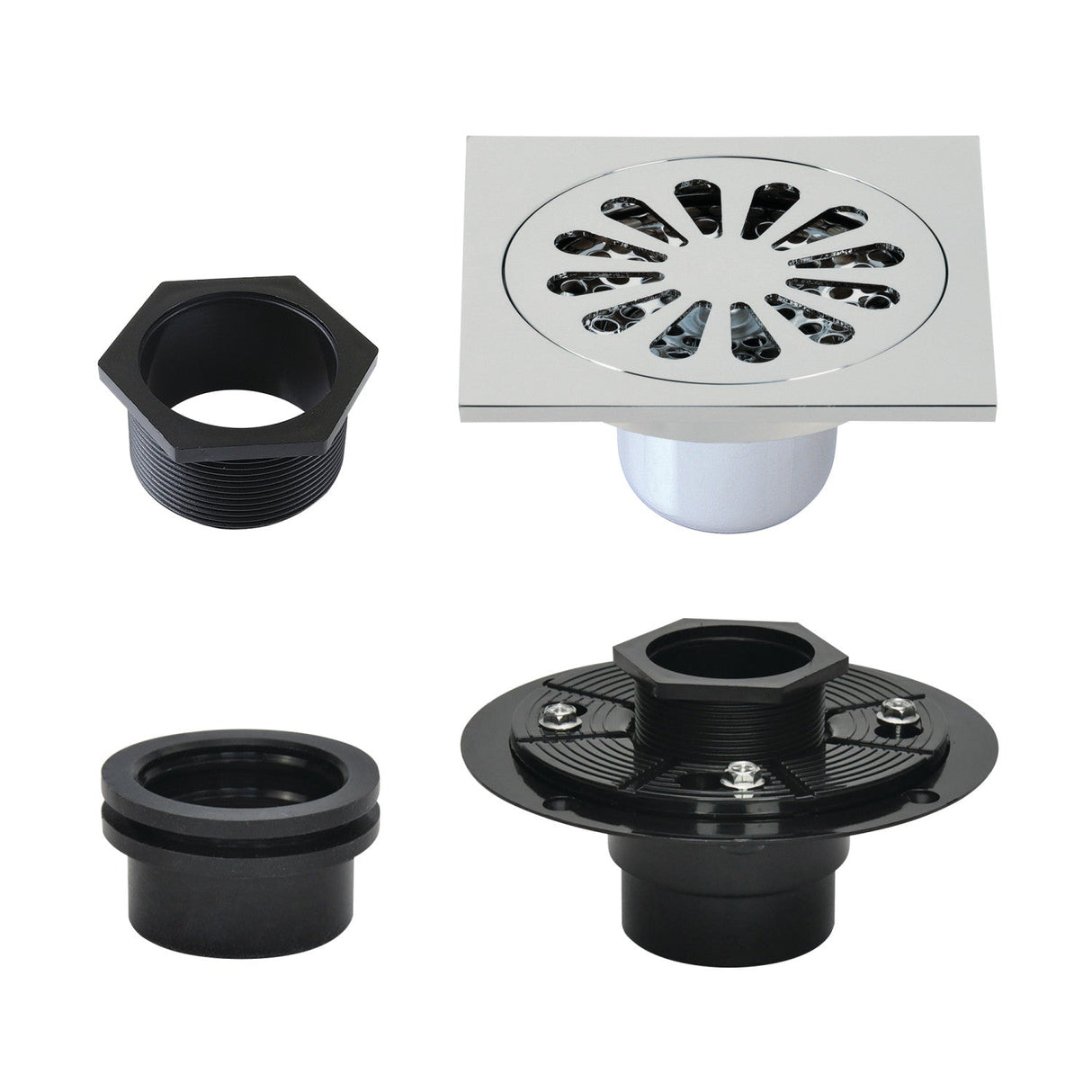 Watercourse BSFK4161C 4-Inch Square Brass Shower Drain, Polished Chrome