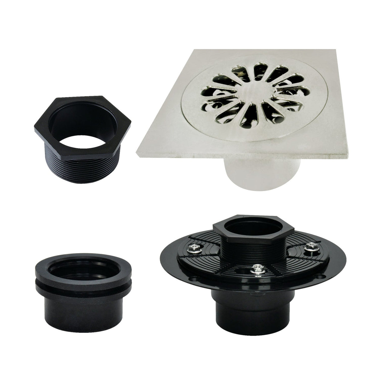 Watercourse BSFK4161PN 4-Inch Square Brass Shower Drain, Polished Nickel