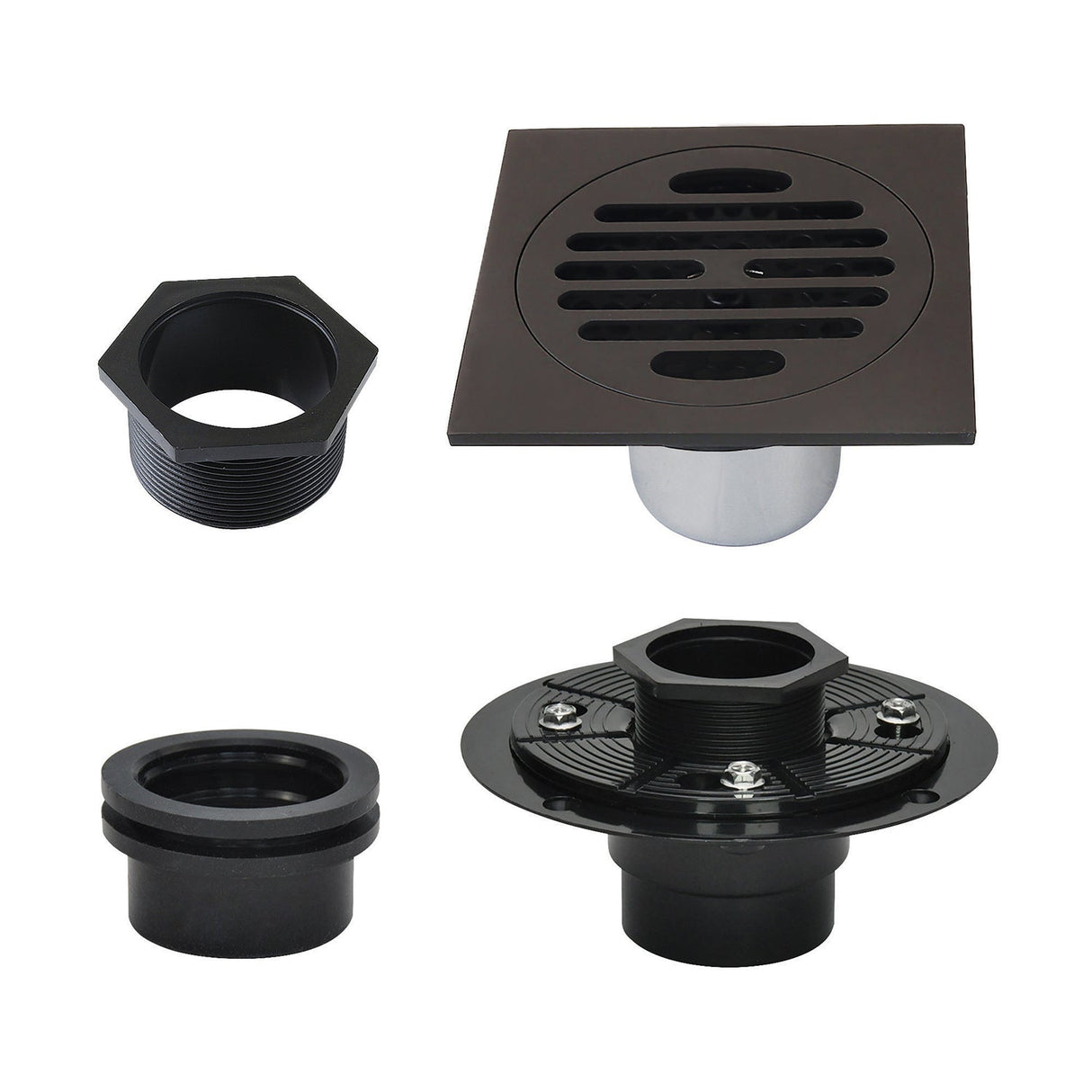 Watercourse BSFK4262ORB 4-Inch Square Brass Shower Drain, Oil Rubbed Bronze