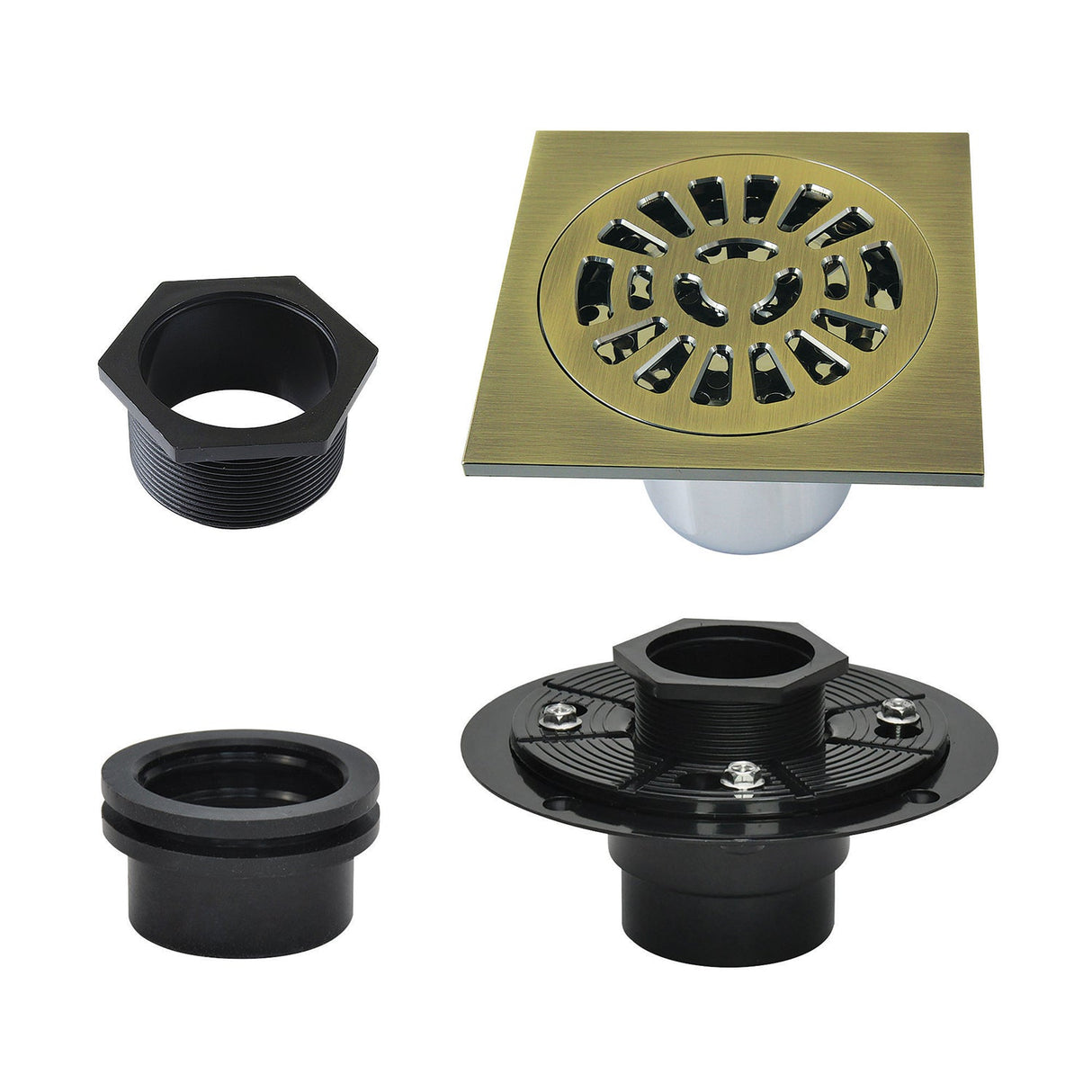 Watercourse BSFK4267AB 4-Inch Square Brass Shower Drain, Antique Brass