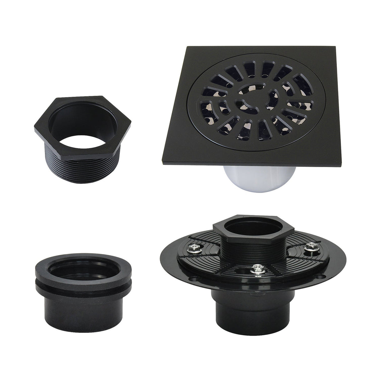 Watercourse BSFK4267MB 4-Inch Square Brass Shower Drain, Matte Black