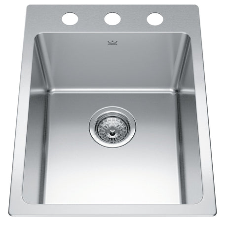 KINDRED BSL2116-9-3N Brookmore 16-in LR x 20.9-in FB x 9-in DP Drop in Single Bowl Stainless Steel Sink In Commercial Satin Finish