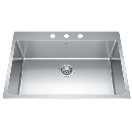KINDRED BSL2131-9-3N Brookmore 31-in LR x 20.9-in FB x 9-in DP Drop in Single Bowl Stainless Steel Sink In Commercial Satin Finish