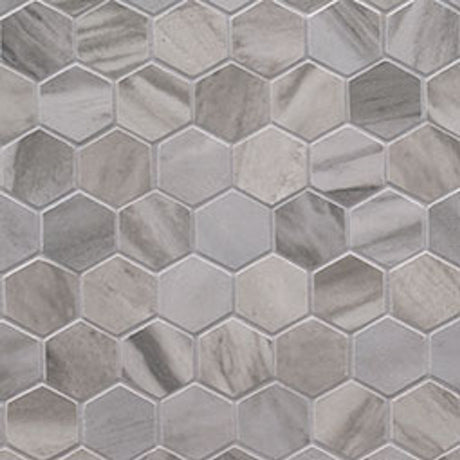 Eden bardiglio 12x12 porcelain meshmounted mosaic tile NEDEBAR2X2HEX product shot angle view