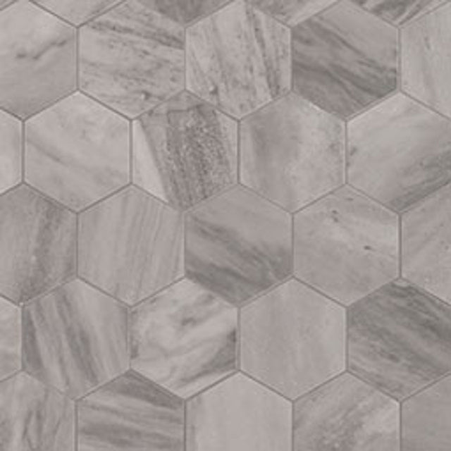 Eden Bardiglio 12"x12" Matte 3" Hexagon Porcelain Mosaic Tile room shot bathroom view