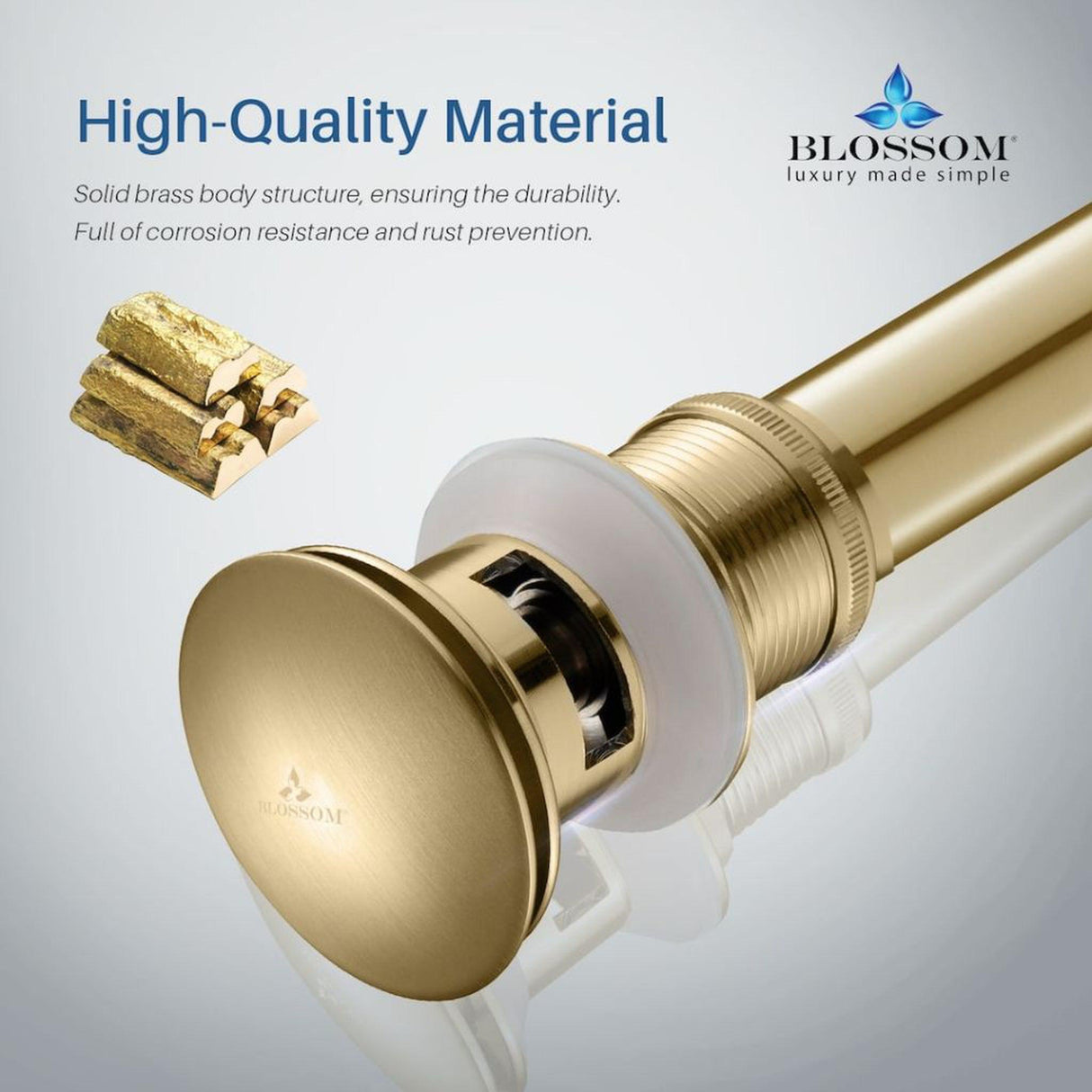 Blossom 1.25" Brushed Gold Brass Pop-Up Sink Drain With Overflow