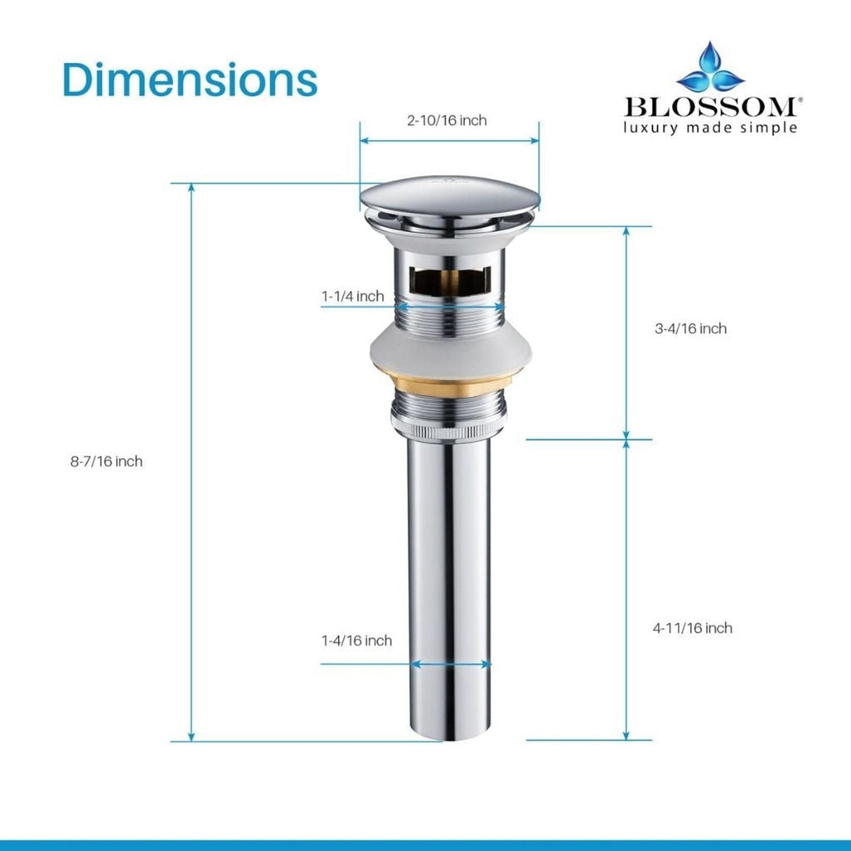 Blossom 1.25" Chrome Brass Pop-Up Sink Drain With Overflow