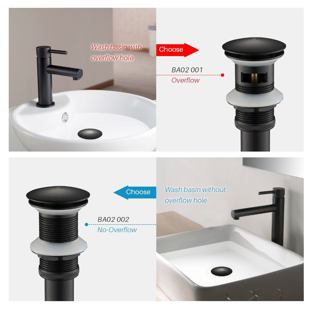 Blossom 1.25" Matte Black Brass Pop-Up Sink Drain With Overflow