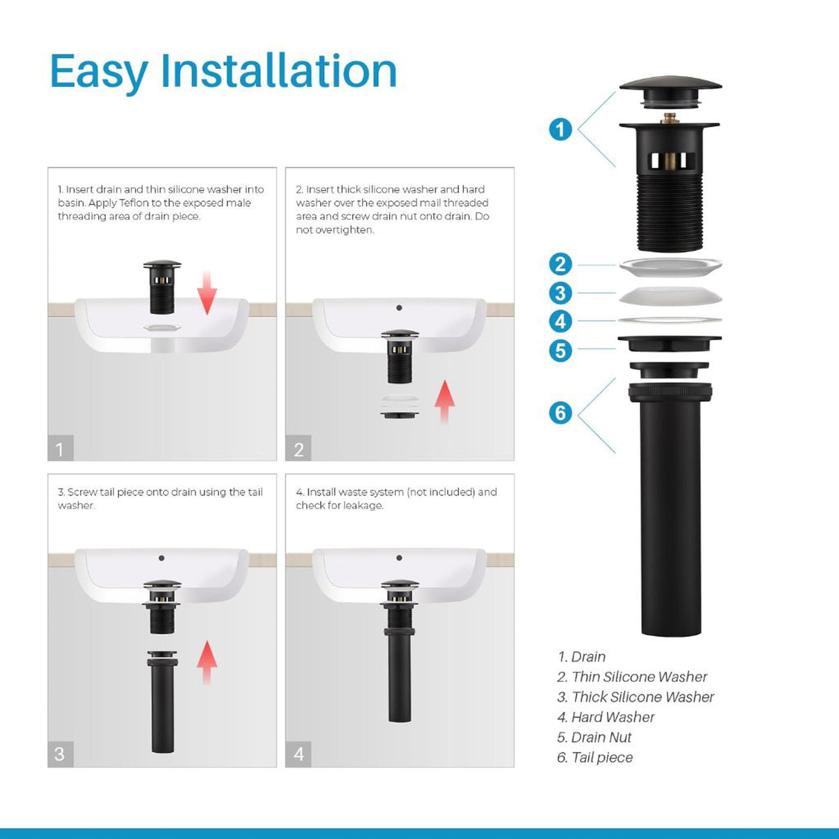 Blossom 1.25" Matte Black Brass Pop-Up Sink Drain With Overflow