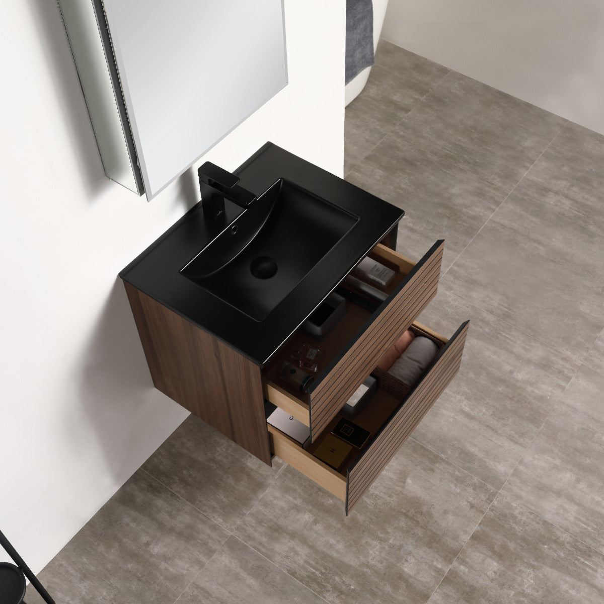 Blossom Annecy 24" Dark Walnut Strip Single Sink Vanity Base