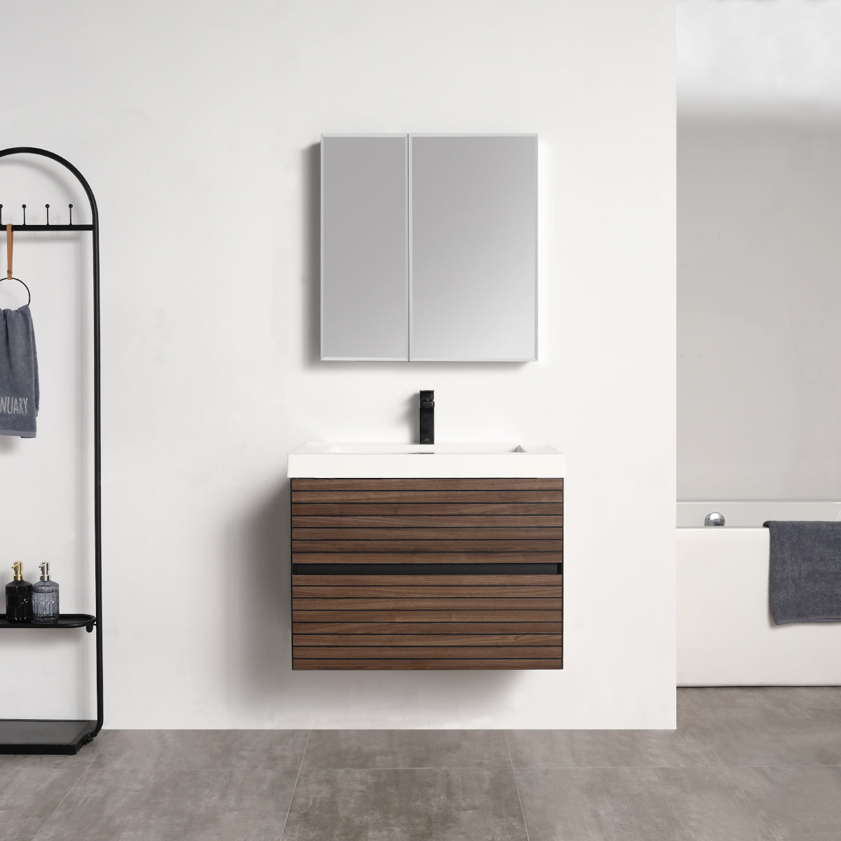 Blossom Annecy 30" Dark Walnut Strip Single Sink Vanity Base