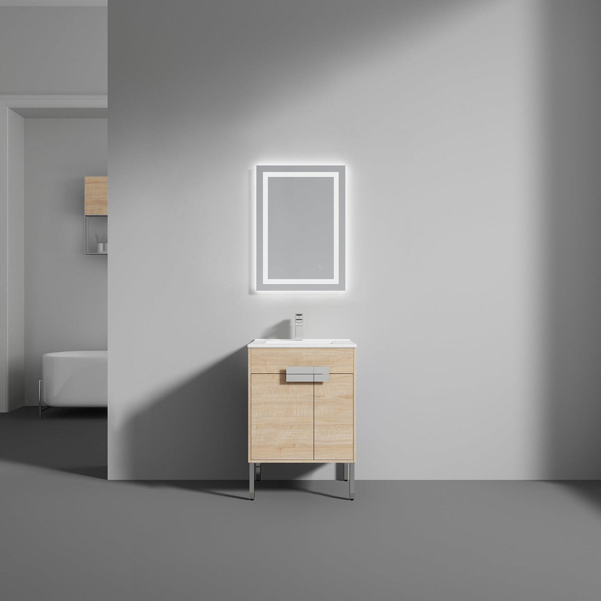 Blossom Bari 24" 2-Door Maple Freestanding Single Vanity Base With Adjustable Shelf, Chrome Handles & Legs