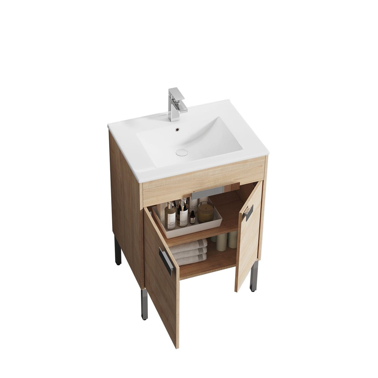 Blossom Bari 24" 2-Door Maple Freestanding Single Vanity Base With Adjustable Shelf, Chrome Handles & Legs