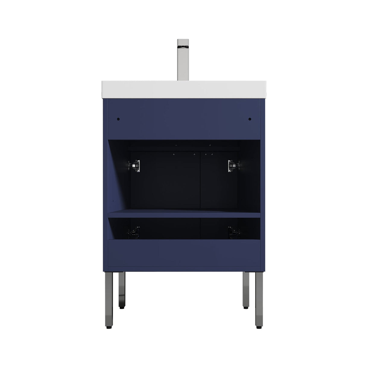 Blossom Bari 24" 2-Door Navy Blue Freestanding Single Vanity Base With Adjustable Shelf, Chrome Handles & Legs