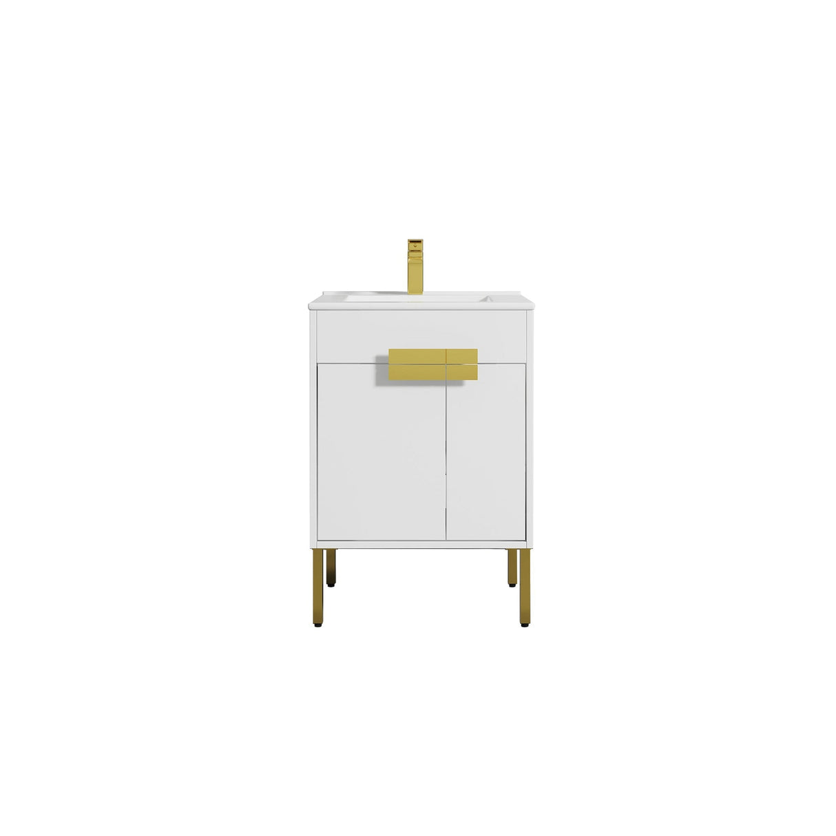 Blossom Bari 24" 2-Door White Freestanding Single Vanity Base With Adjustable Shelf, Brushed Gold Handles & Legs