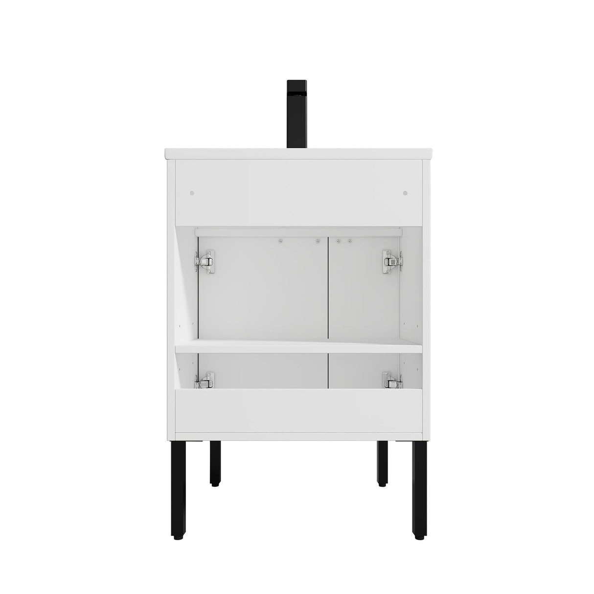 Blossom Bari 24" 2-Door White Freestanding Single Vanity Base With Adjustable Shelf, Matte Black Handles & Legs