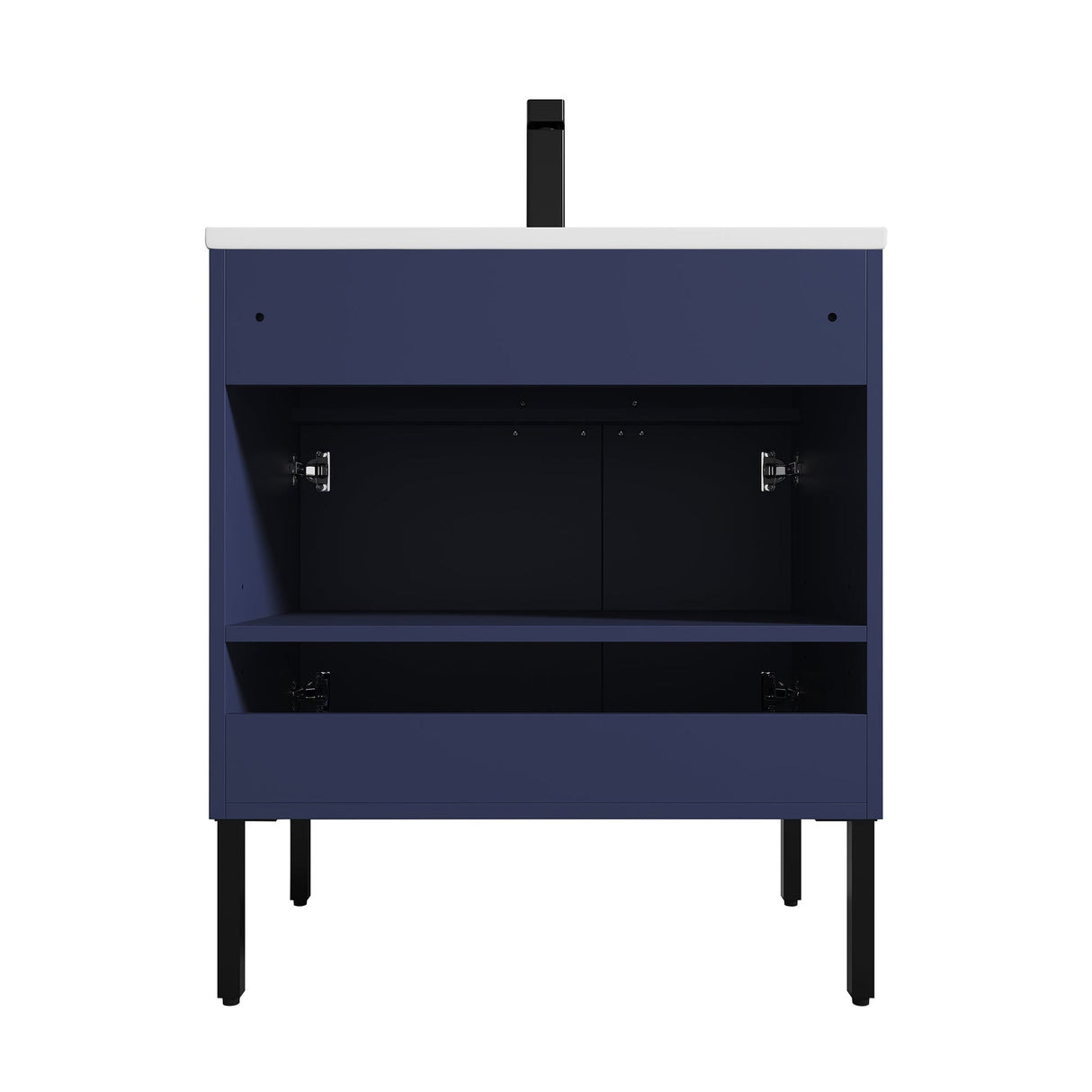 Blossom Bari 30" 2-Door Navy Blue Freestanding Single Vanity Base With Adjustable Shelf, Matte Black Handles & Legs